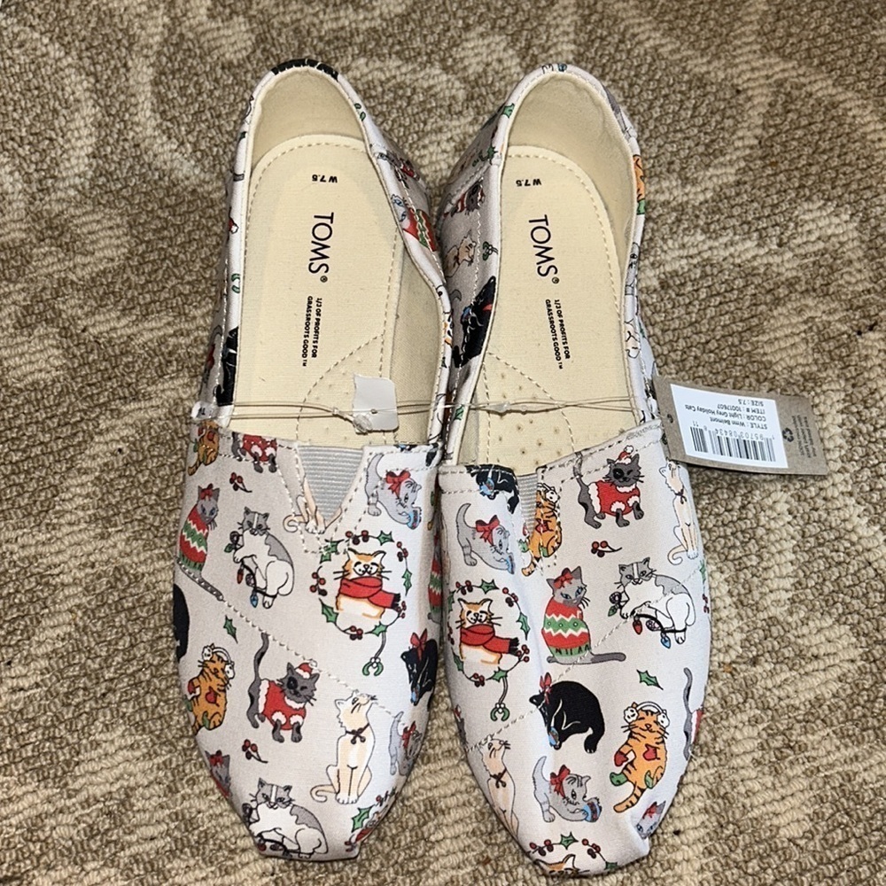 Toms Womens Belmont Christmas Holiday Cats Canvas Flat Shoes Casual Slip On NWT - Picture 7 of 7
